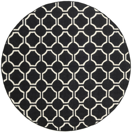 London - Black/Off White Rug Ø 225 Authentic
 Modern Handwoven Round Black (Wool, India)