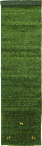 Gabbeh Loom Two Lines - Green Rug 80X450 Modern Hallway Runner
 Dark Green (Wool, India)