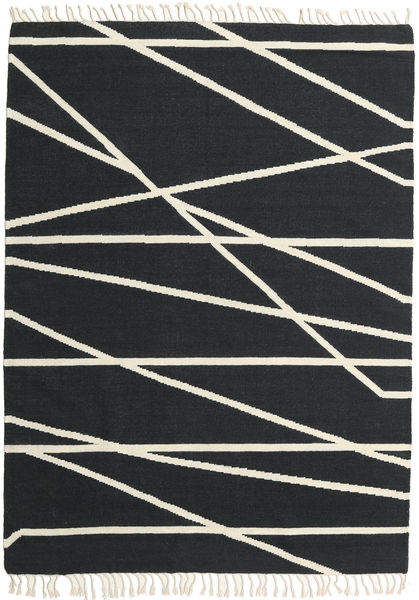 Cross Lines - Black/Off White Rug 160X230 Authentic
 Modern Handwoven Dark Grey/Beige (Wool, India)