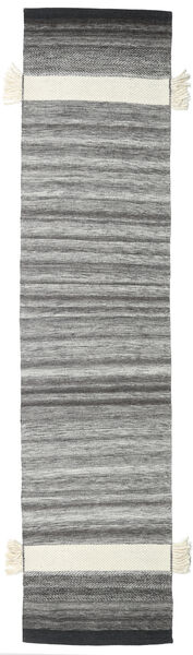 Fenix - Musta Matto 80X350 Moderni Käsinkudottu Käytävämatto Tummanharmaa/Vaaleanharmaa (Villa, Intia)