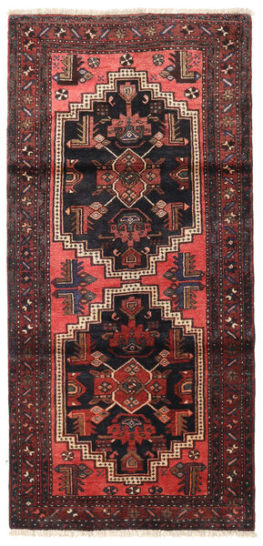 Zanjan Vloerkleed 96X202 Echt Oosters Handgeknoopt Zwart/Donkerrood (Wol, Perzië/Iran)