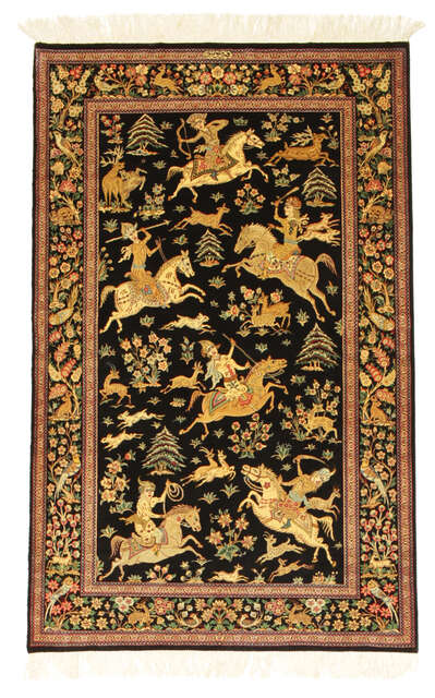 Qum silk pictorial signed: Qum Motevasel carpet VEXX24