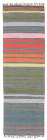 Rainbow Stripe - Grijs Tapijt 80X250 Echt Modern Handgeweven Tapijtloper Donkergrijs/Lichtgrijs (Katoen, India)