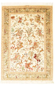 Qum Silk Pictorial Signed: Qum Sharifi Rug 136X197 Authentic Oriental Handknotted Beige/Light Brown (Silk, Persia/Iran)