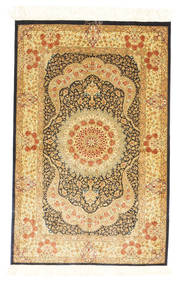 Qum Silk Signed: Qum Rezai Rug 74X115 Authentic Oriental Handknotted Light Brown/#missing(0,)# (Silk, Persia/Iran)