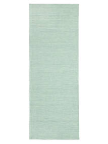Kilim Loom - Mint Green Rug 80X200 Authentic
 Modern Handwoven Hallway Runner
 Turquoise Blue/White/Creme (Wool, India)