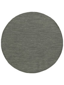 Kilim Loom - Dark Grey Rug Ø 300 Authentic
 Modern Handwoven Round Light Grey/Dark Green Large (Wool, India)