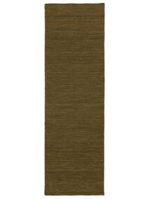 Kelim Loom - Oliivin Matto 80X250 Moderni Käsinkudottu Käytävämatto Oliivinvihreä (Villa, Intia)