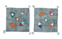 베개 커버 Vintage Relief 러그 50X50 정품 오리엔탈 수제 사각형 다크 그레이/블루 (울, 터키)