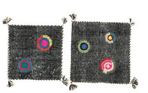 베개 커버 Vintage Relief 러그 50X50 정품 오리엔탈 수제 사각형 다크 그레이 (울, 터키)