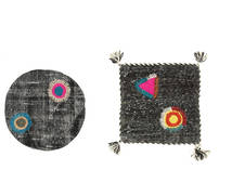 베개 커버 Vintage Relief 러그 40X40 정품 오리엔탈 수제 사각형 블랙/다크 그레이 (울, 터키)