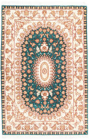 Tabriz 50 Raj Silk Warp Rug 103X155 Authentic Oriental Handknotted Beige/Turquoise Blue (Wool/Silk, Persia/Iran)