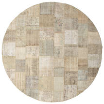 Patchwork Matto Ø 400 Moderni Käsinsolmittu Pyöreä Vaaleanharmaa/Beige Isot (Villa, Turkki)