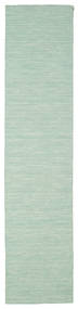 Kilim Loom - Mint Verde Tapete 80X350 Moderno Tecidos À Mão Tapete Passadeira Cinzento Claro/Verde Pastel (Lã, Índia)
