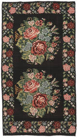 Kilim Rose Moldavia Tapete 194X364 Oriental Tecidos À Mão Tapete Passadeira Preto/Verde Escuro (Lã, Moldávia)