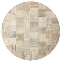 Patchwork Matto Ø 400 Moderni Käsinsolmittu Pyöreä Vaaleanharmaa/Beige Isot (Villa, Turkki)