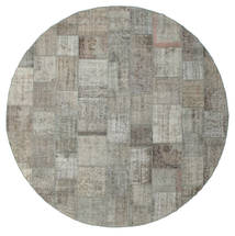 Patchwork Matto Ø 400 Moderni Käsinsolmittu Pyöreä Vaaleanharmaa/Tummanharmaa Isot (Villa, Turkki)