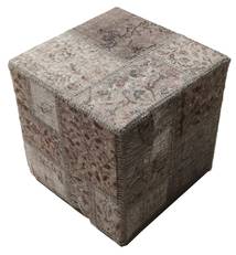 Patchwork Stool Ottoman Matto 50X50 Itämainen Käsinsolmittu Neliö Tummanharmaa/Vaaleanharmaa (Villa, Turkki)