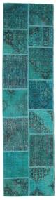 Patchwork Teppe 80X302 Ekte Moderne Håndknyttet Teppeløpere Mørk Turkis/Turkis Blå (Ull, Tyrkia)