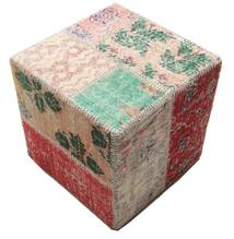 Patchwork Stool Ottoman Matto 50X50 Itämainen Käsinsolmittu Neliö Vaaleanruskea/Ruskea (Villa, Turkki)