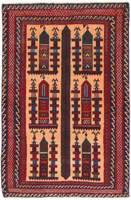 Beluch Tæppe 89X133 Ægte Orientalsk Håndknyttet Mørkerød/Mørk Beige (Uld, Afghanistan)