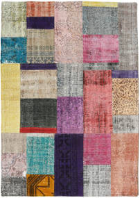 Patchwork Tapete 141X201 Moderno Feito A Mão Cinzento Claro/Porpora Escuro (Lã, Turquia)