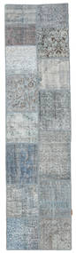 Patchwork Matto 79X301 Moderni Käsinsolmittu Käytävämatto Vaaleanharmaa/Sininen (Villa, Turkki)