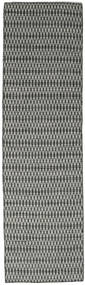 Kilim Long Stitch - Noir/Gris Tapis 80X290 Moderne Tissé À La Main Tapis Couloir Gris Foncé/Gris Clair (Laine, Inde)