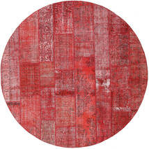 Patchwork Matto Ø 300 Moderni Käsinsolmittu Pyöreä Ruoste/Punainen Isot (Villa, Turkki)