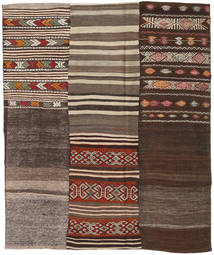Kilim Patchwork Tappeto 190X227 Moderno Tessuto A Mano Marrone Scuro/Rosso Scuro (Lana, Turchia)