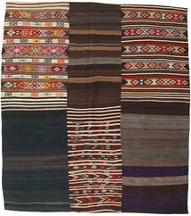 Kelim Patchwork Vloerkleed 213X239 Echt Modern Handgeweven Zwart/Donkerbruin (Wol, Turkije)