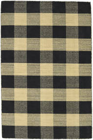 Check Kilim - Noir/Doré Tapis 120X180 Moderne Tissé À La Main Noir/Vert Olive (Laine, Inde)