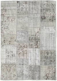 Patchwork Matto 140X202 Moderni Käsinsolmittu Vaaleanharmaa (Villa, Turkki)