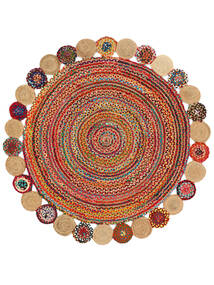 Solana Dot Jute - Natural/Multi Tapete Ø 200 Moderno Tecidos À Mão Redondo Castanho Claro/Castanho ( Índia)