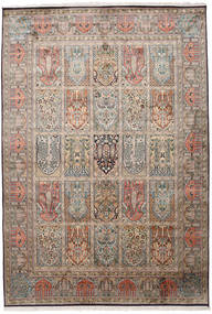 Kashmir Pure Silk Rug 190X276 Authentic Oriental Handknotted Light Brown/Dark Grey (Silk, India)