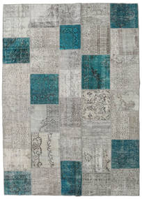 Patchwork 러그 250X352 정품
 모던 수제 라이트 그레이/다크 터코이즈 
 대형 (울, 터키)