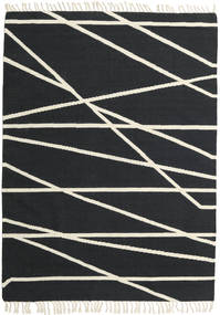 Cross Lines - Black/Off White Rug 140X200 Authentic
 Modern Handwoven Dark Grey/Beige (Wool, India)