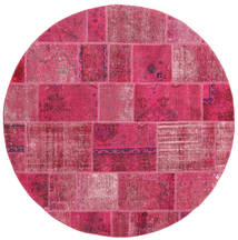 Patchwork Matta Ø 200 Äkta Modern Handknuten Rund Rosa/Ljusrosa (Ull, Persien/Iran)