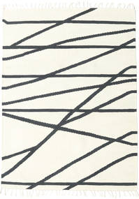 Cross Lines - Gebroken Wit/Zwart Vloerkleed 140X200 Echt Modern Handgeweven Beige/Donkergrijs (Wol, India)